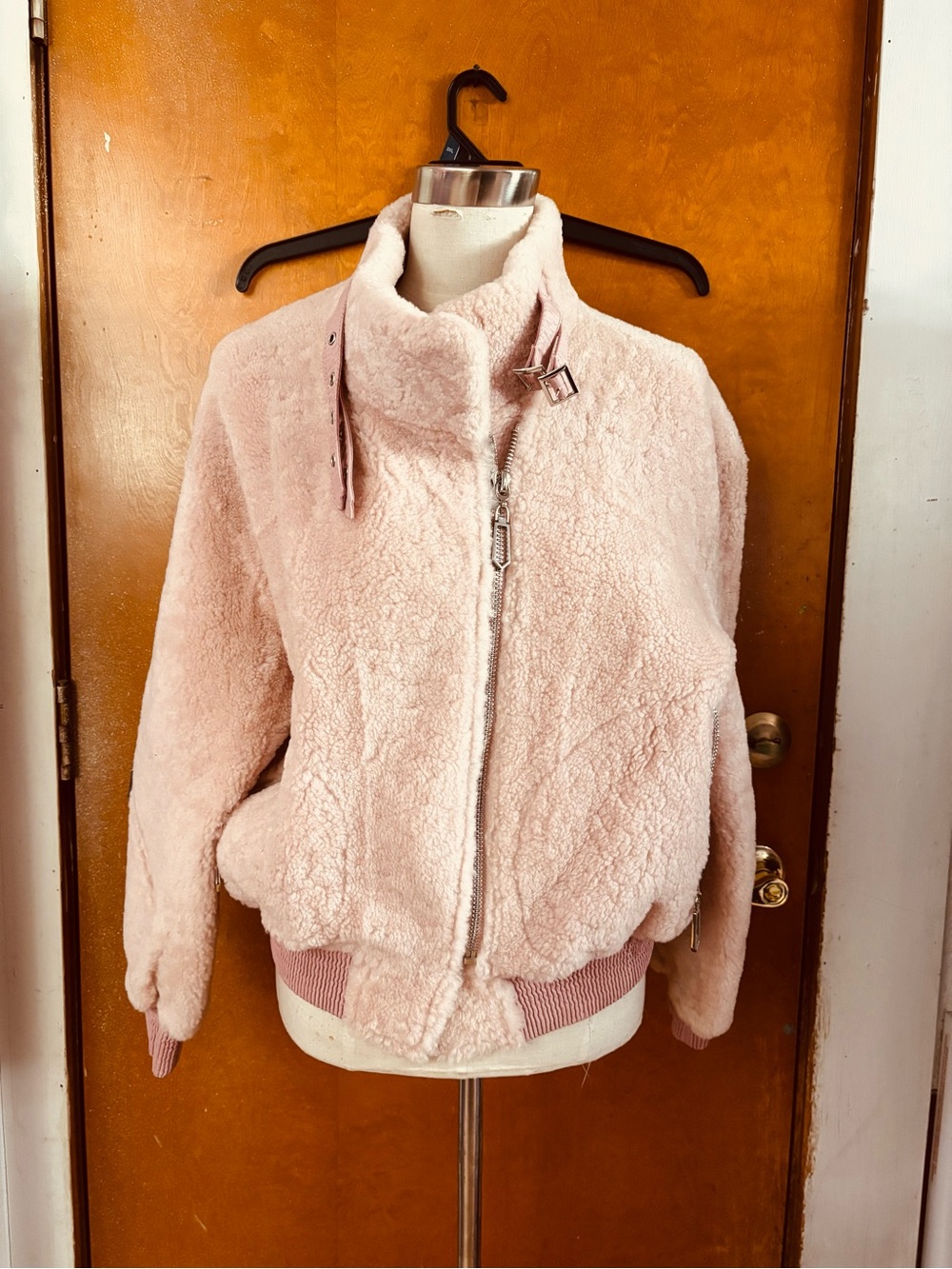 Pink Sheepskin, Sherpa & leather coat